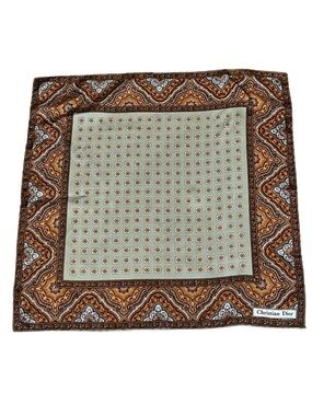 Christian Dior vintage green & brown geometric paisley small square silk scarf